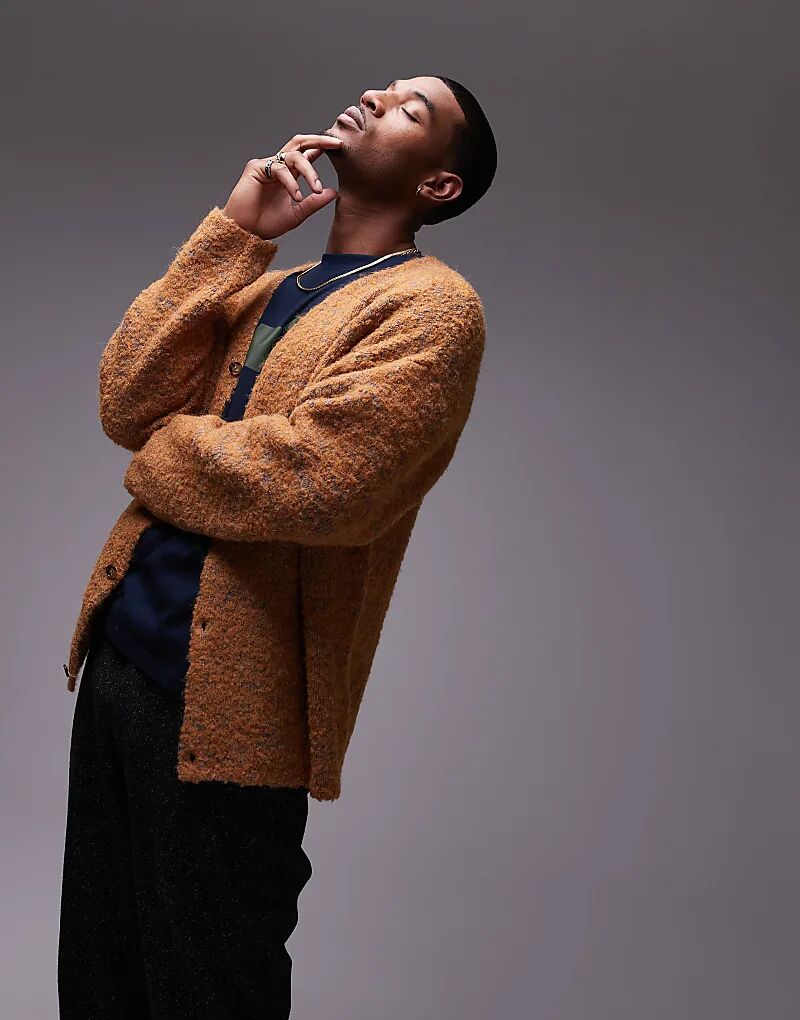 

Свободный кардиган с узором «букле» оранжевого цвета Topman