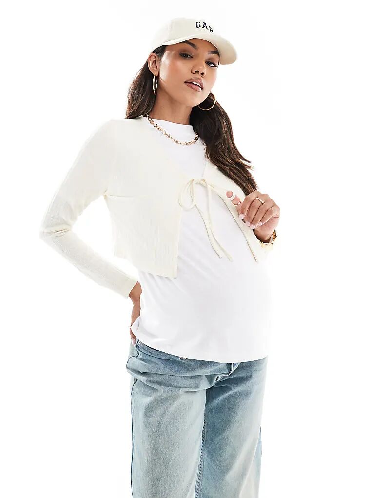 

Укороченный кардиган в рубчик Mamalicious Maternity кремового цвета Mama.licious