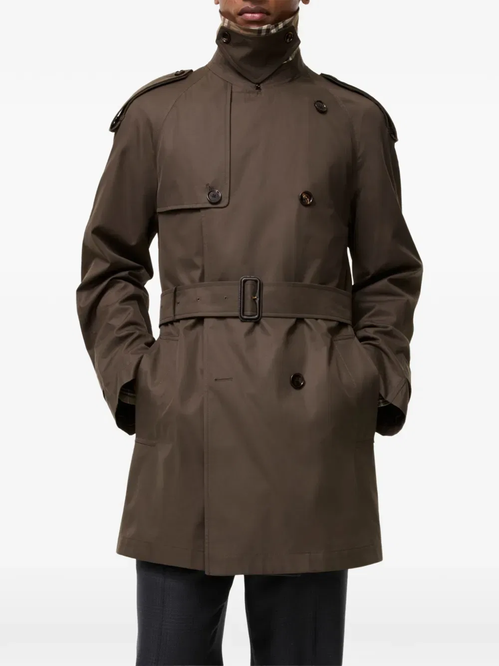 Тренч Burberry Leadenham средней длины из габардина, коричневый — фото 3