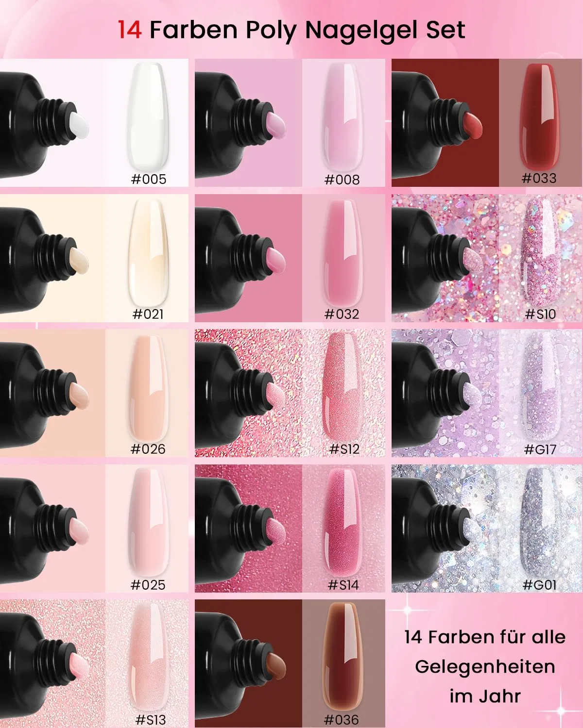 Набор полигелей для ногтей «Poly Nail Gel Set» от Phoenixy, 14 цветов, 15 мл Phoenixy, ‎Dark Burgundy Red — фото 2