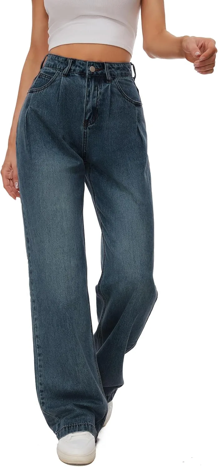 

Женские прямые джинсы с завышенной талией KICZOY