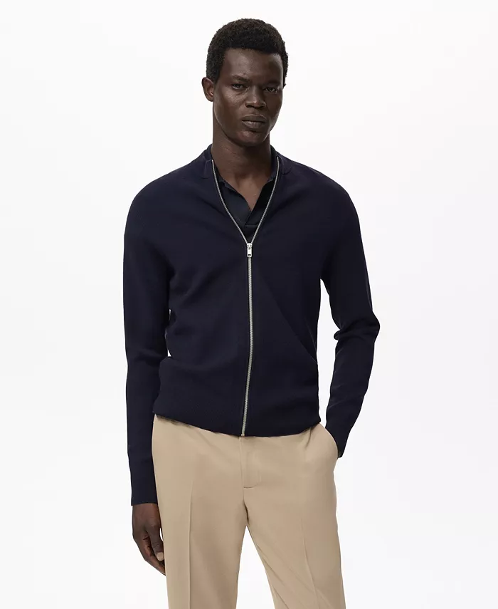 

Мужской вязаный кардиган с молнией Mango, синий