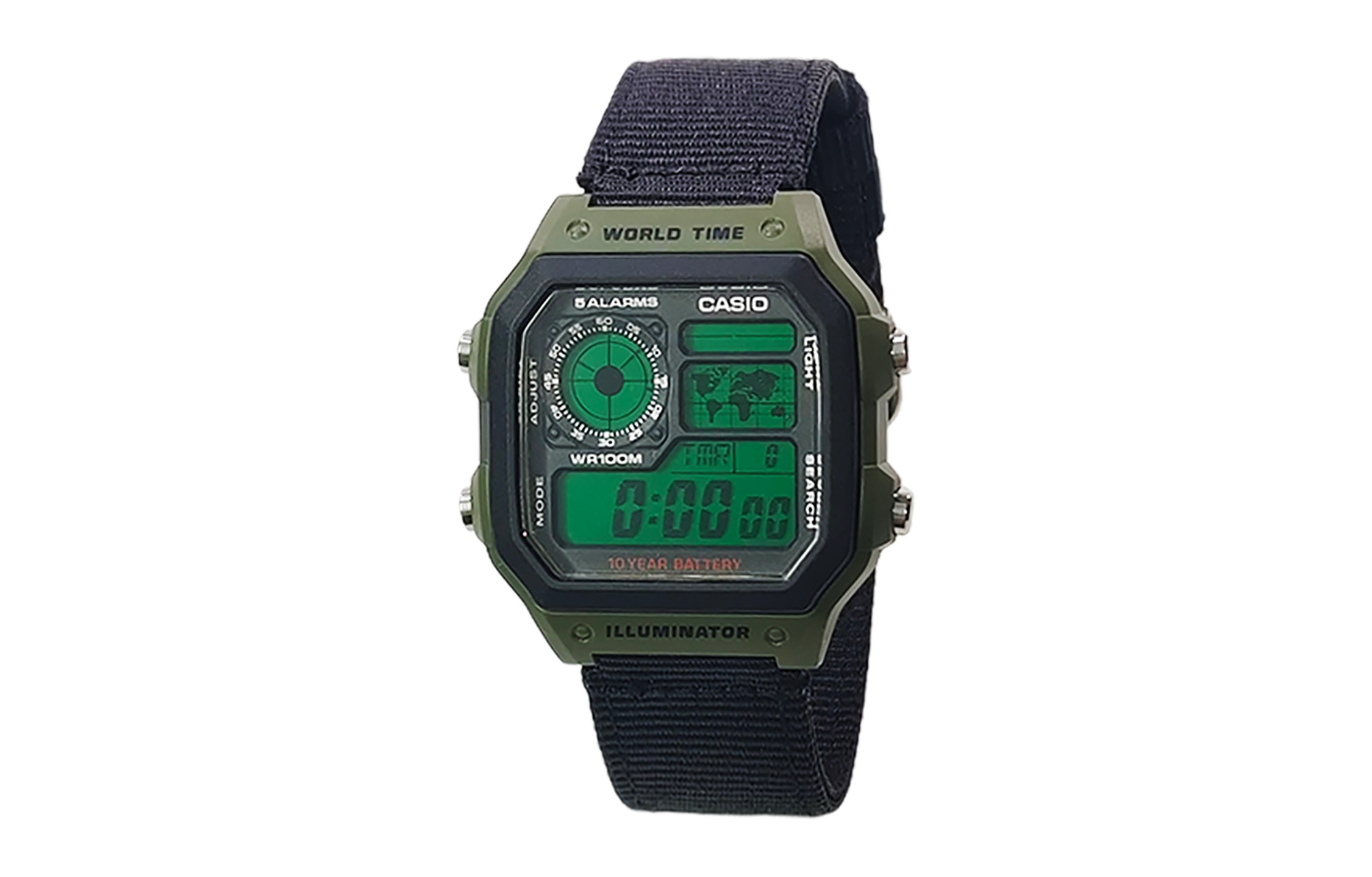 

CASIO Мужские часы Retrofit Series с кварцевым механизмом и ремешком из силикона и нейлона, черный циферблат