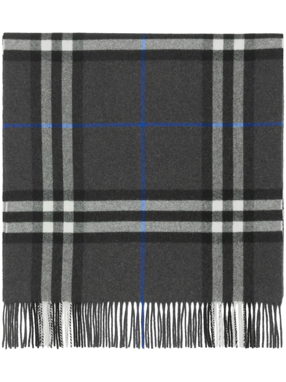 

Кашемировый шарф в клетку с бахромой BURBERRY, серый