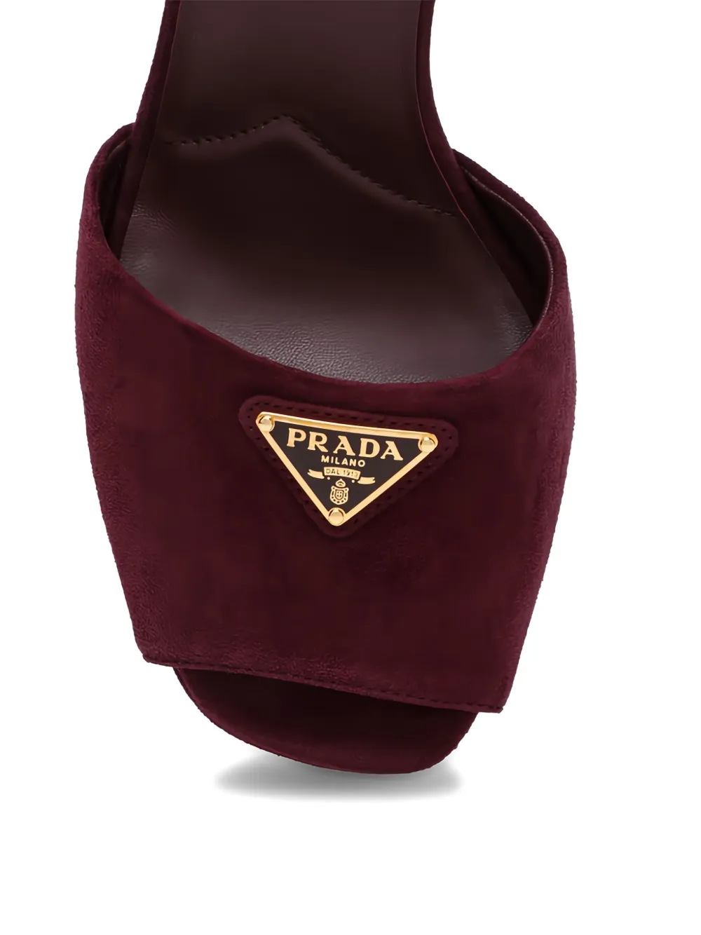 Туфли-лодочки на каблуке 115 мм с логотипной бляшкой Prada, коричневый — фото 3