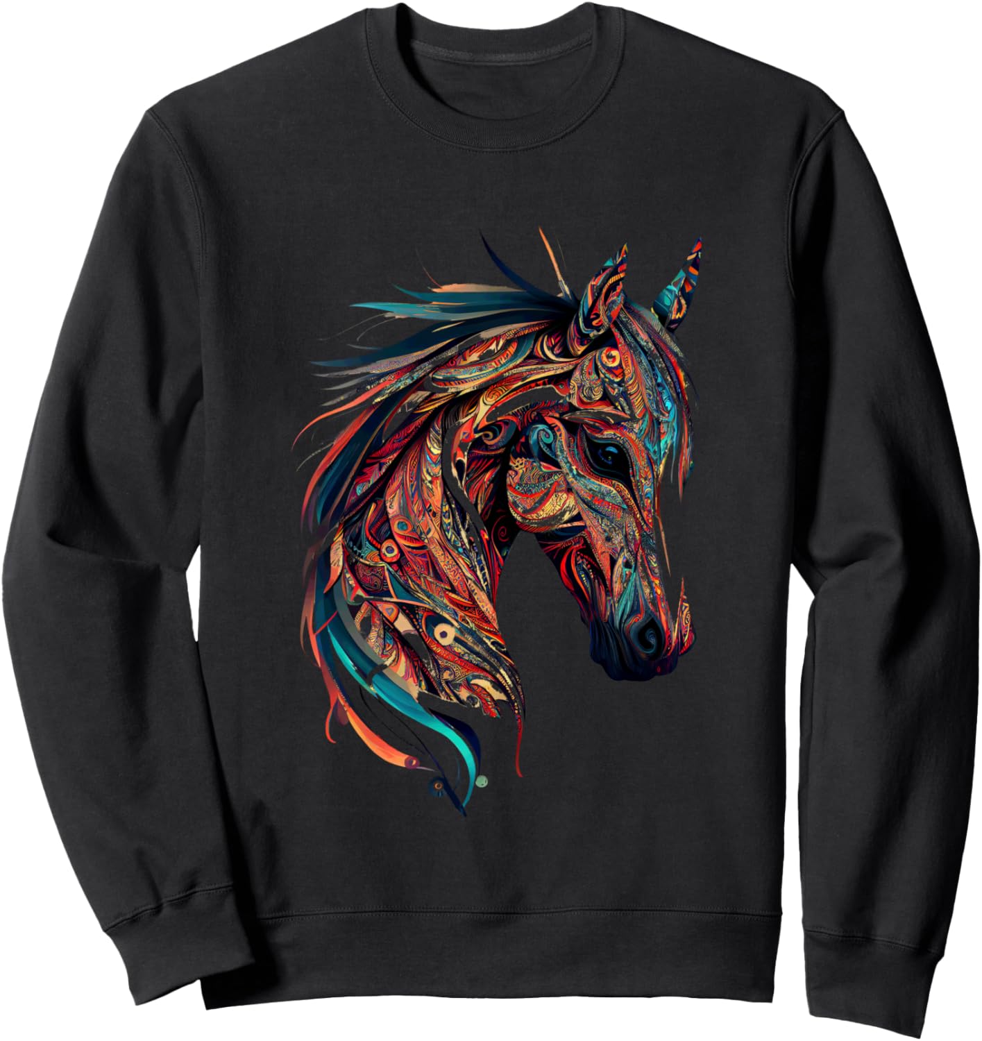 

Яркая толстовка с замысловатым богемным рисунком лошади Majestic Horse Abstract Bohemian Patterns, черный
