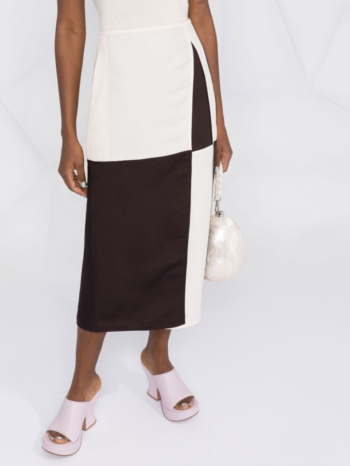 Jil Sander юбка миди в стиле колор-блок, нейтральный цвет — фото 3