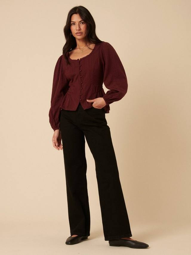 

Блузка Edie с рукавами-фонариками из хлопка Nobody's Child, Burgundy