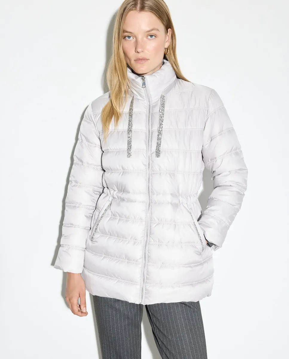 

Женская однотонная парка с ювелирными деталями Woman El Corte Inglés, светло-серый