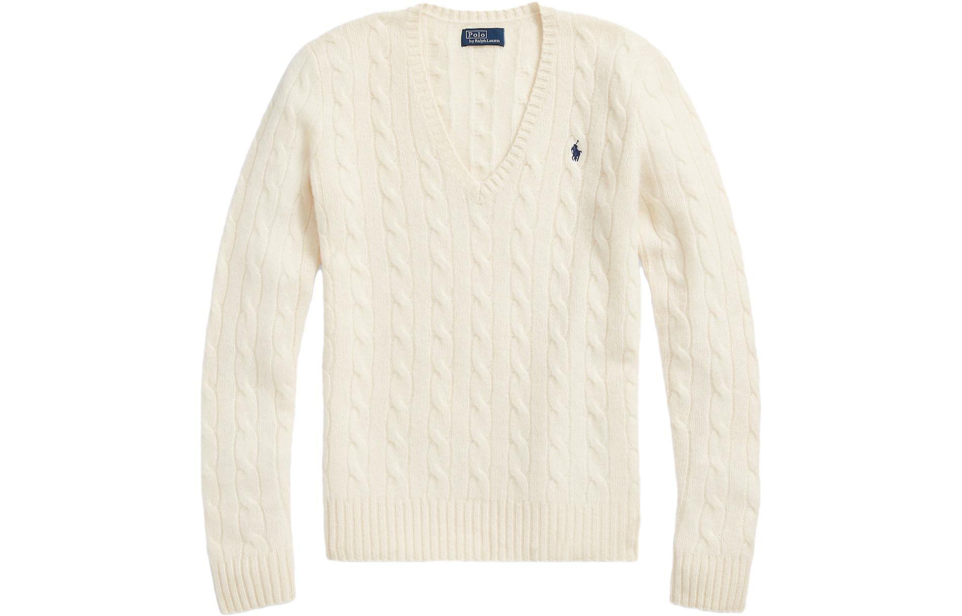 Вязаный джемпер с V-образным вырезом Polo Ralph Lauren, кремовый — фото 3