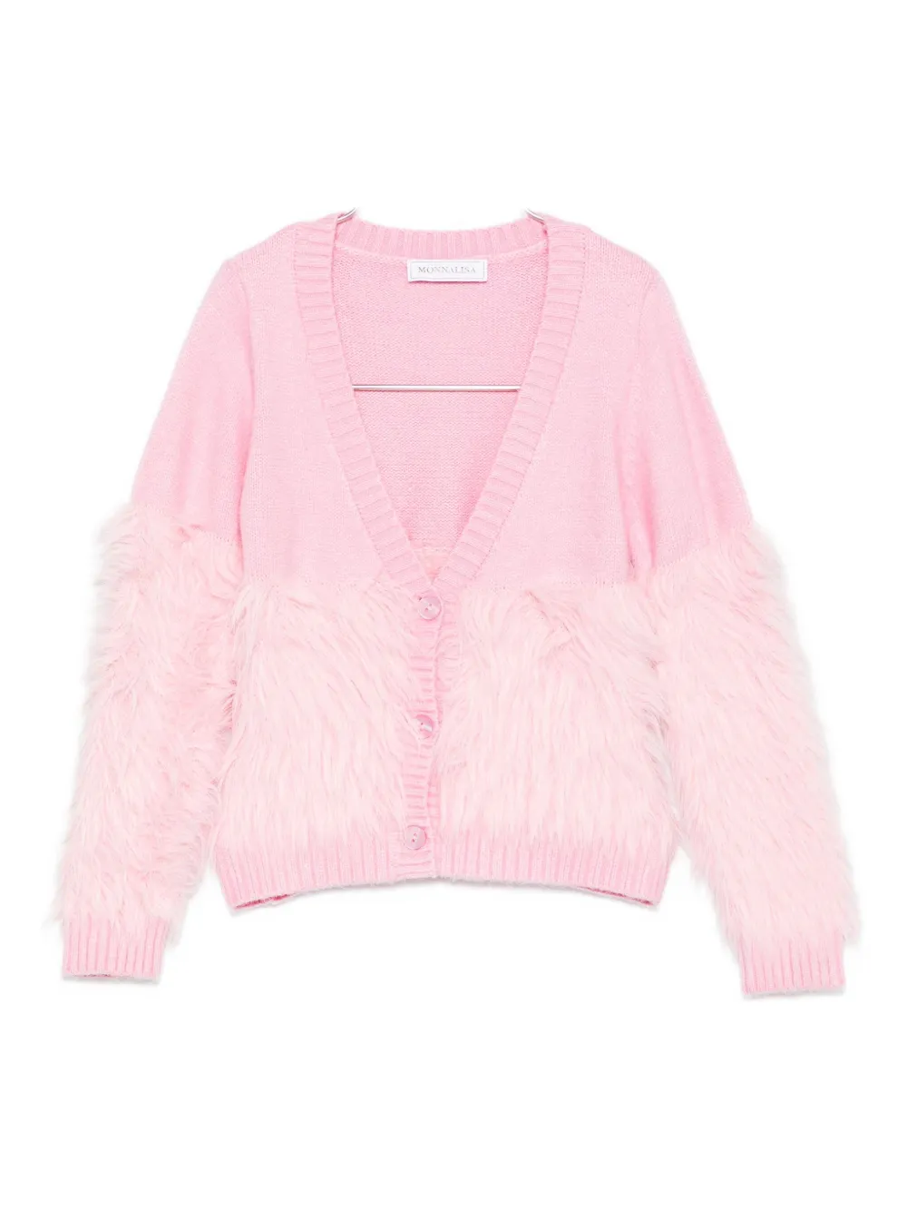 

Вязаный кардиган с меховой отделкой Monnalisa, розовый