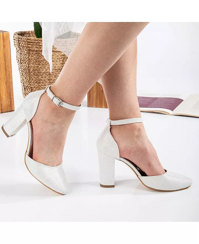 Туфли Gisele на высоком квадратном каблуке Forever & Always Shoes, белый — фото 4