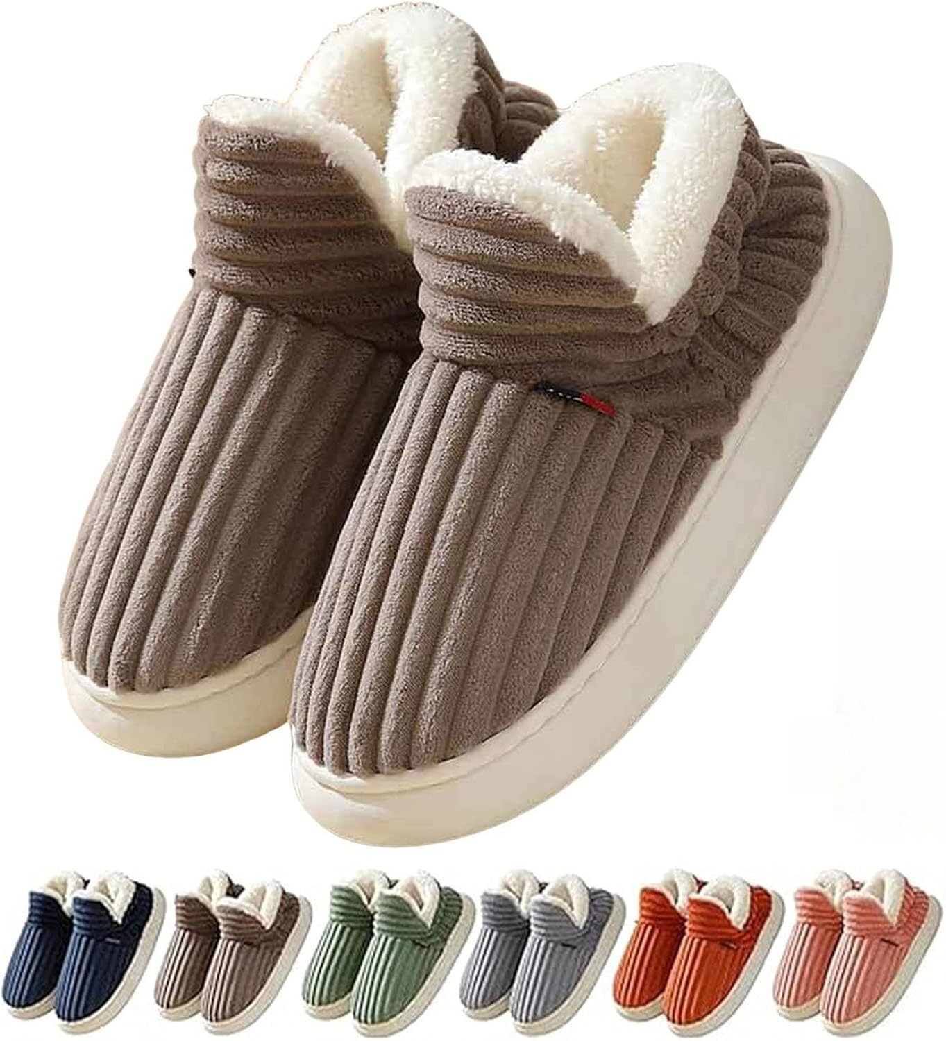

Зимние домашние тапочки для женщин, уютные плюшевые тапочки с флисовой подкладкой, мягкие и пушистые с нескользящей подошвой, теплая обувь для дома и улицы для холодной погоды для женщин и мужчин Flteuds, Coffee