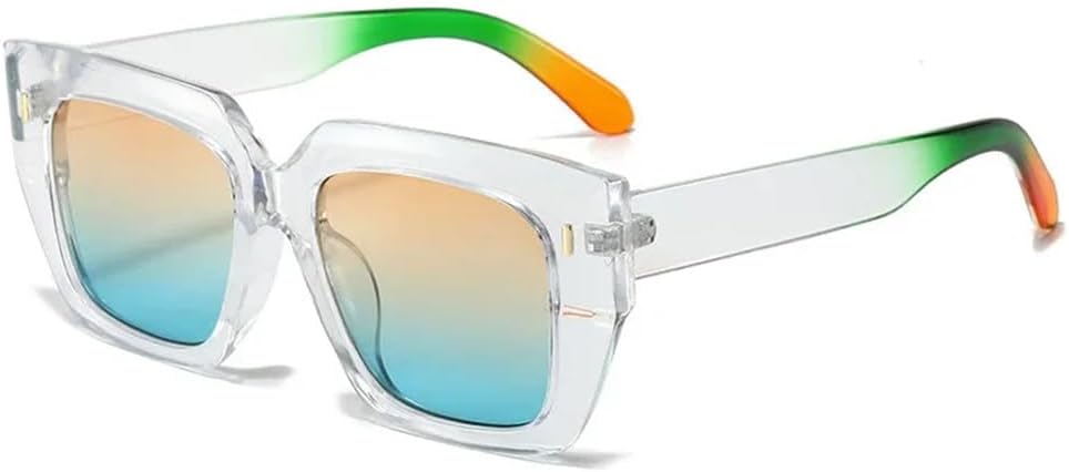 

Большие солнцезащитные очки для женщин с градиентным переходом цвета и заклепками, мужские с защитой от УФ-излучения UV400, для путешествий на открытом воздухе и вождения UYPTK, Transparent Tea Blue