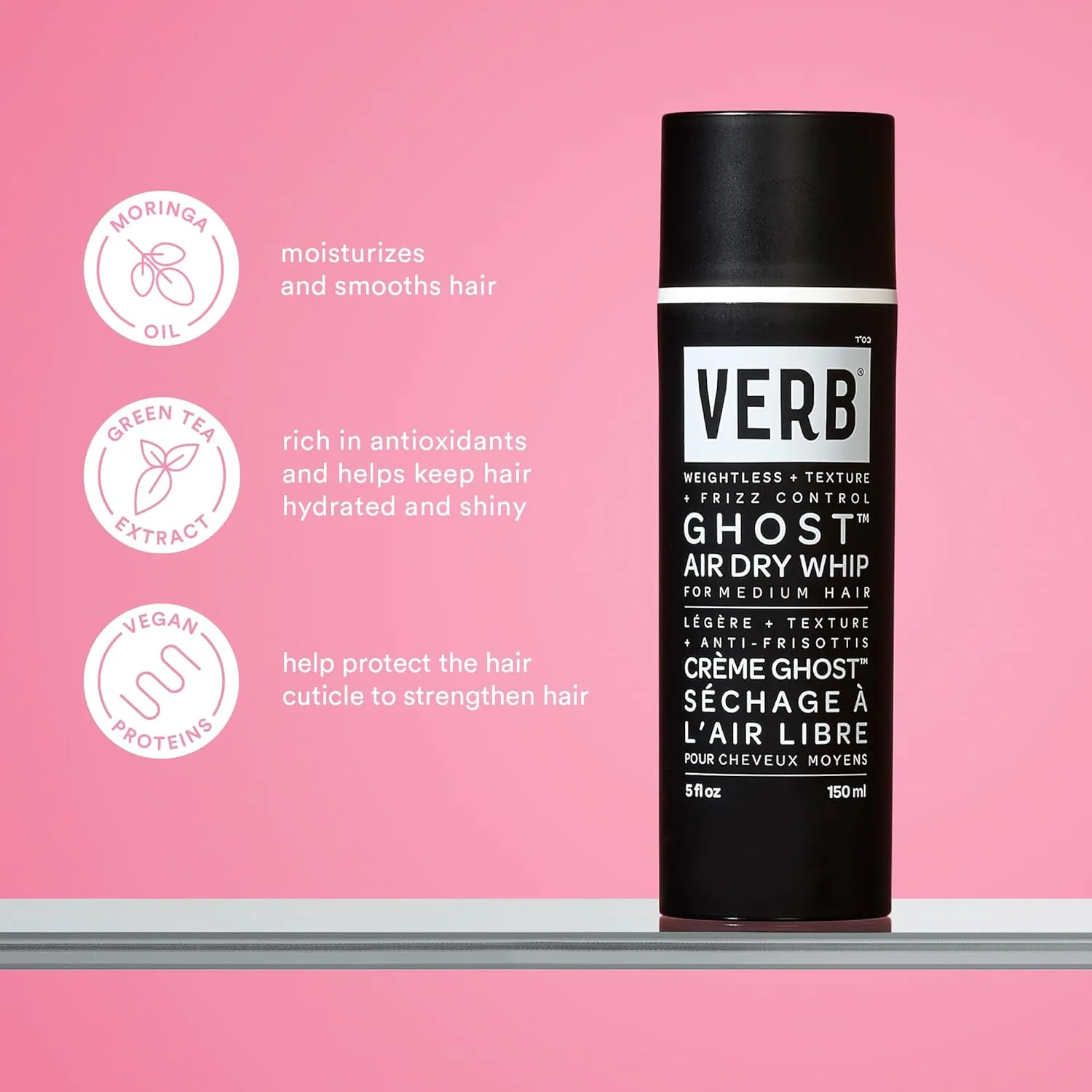 VERB Ghost Air Dry Whip - Невесомый крем для укладки - С маслом моринги - Устраняет пушистость + Увлажняет и улучшает текстуру - Веганский продукт, не содержит парабенов и вредных сульфатов 170.10 г (2 шт.), Green — фото 4