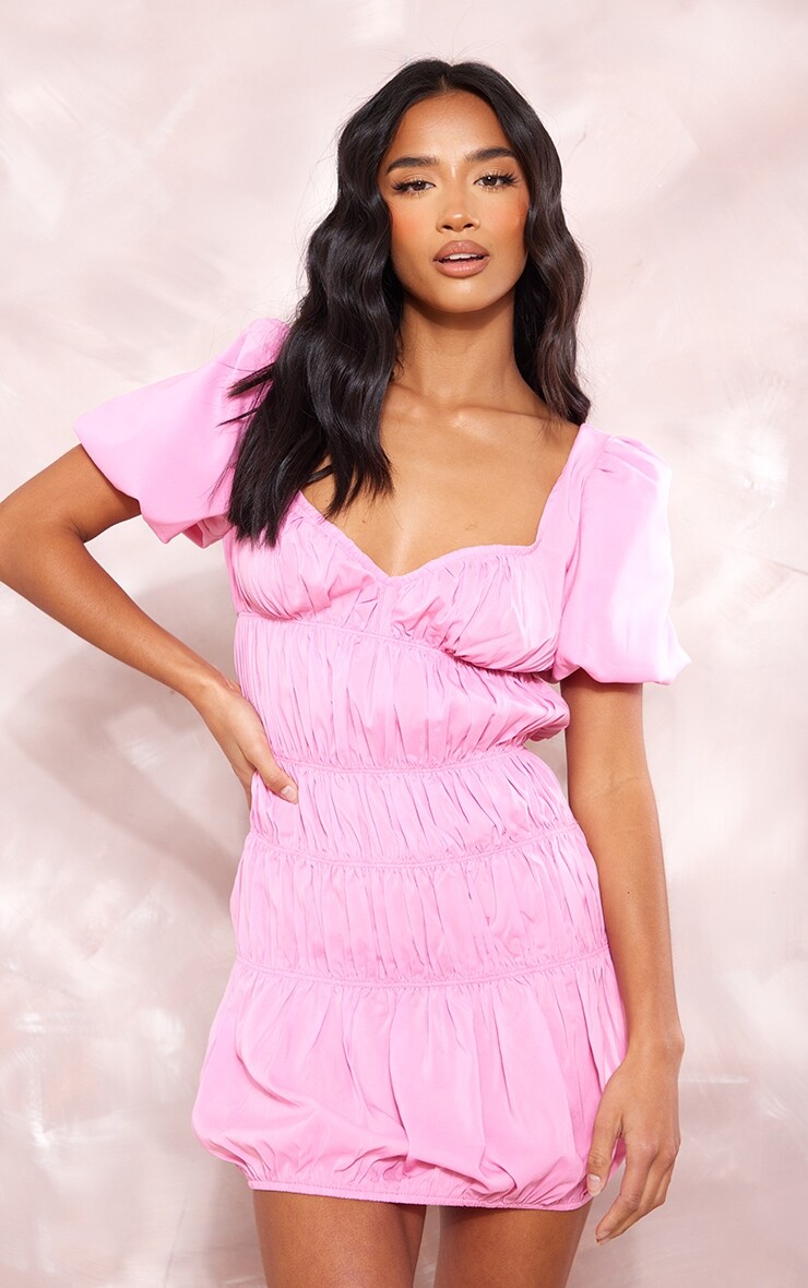 

PrettyLittleThing Миниатюрное розовое мини-платье с пышными рукавами, Розовый, PrettyLittleThing Миниатюрное розовое мини-платье с пышными рукавами