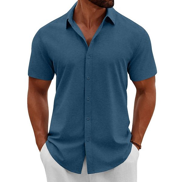 

Мужская рубашка casual button down short sleeve летняя тропическая для пляжа Coofandy, Deep Blue