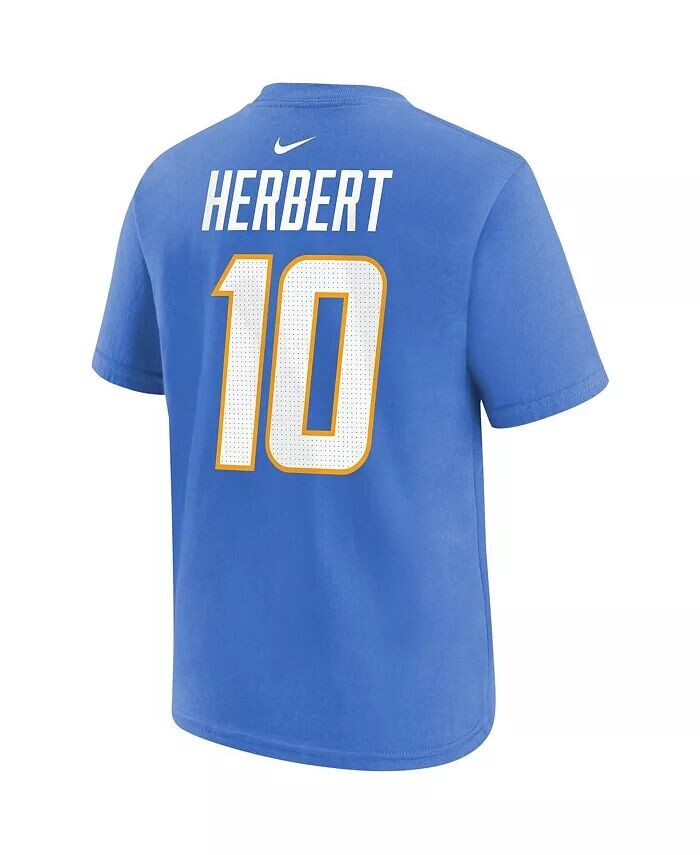 Футболка Big Boys Justin Herbert Powder Blue Los Angeles Chargers с именем и номером игрока Nike, синий — фото 2