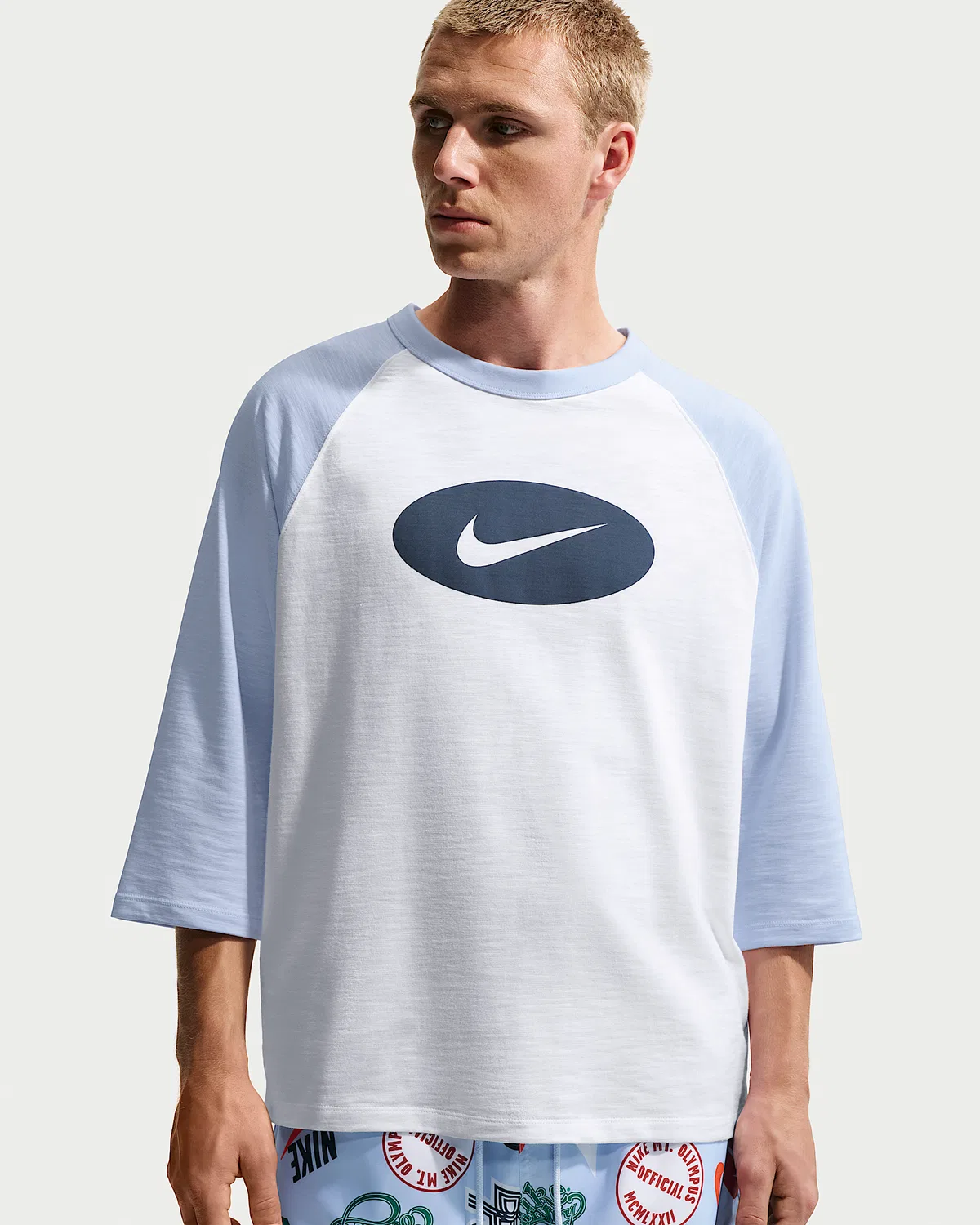 Мужская футболка Nike Club с рукавом 3/4 реглан, Hydrogen Blue/White/Obsidian