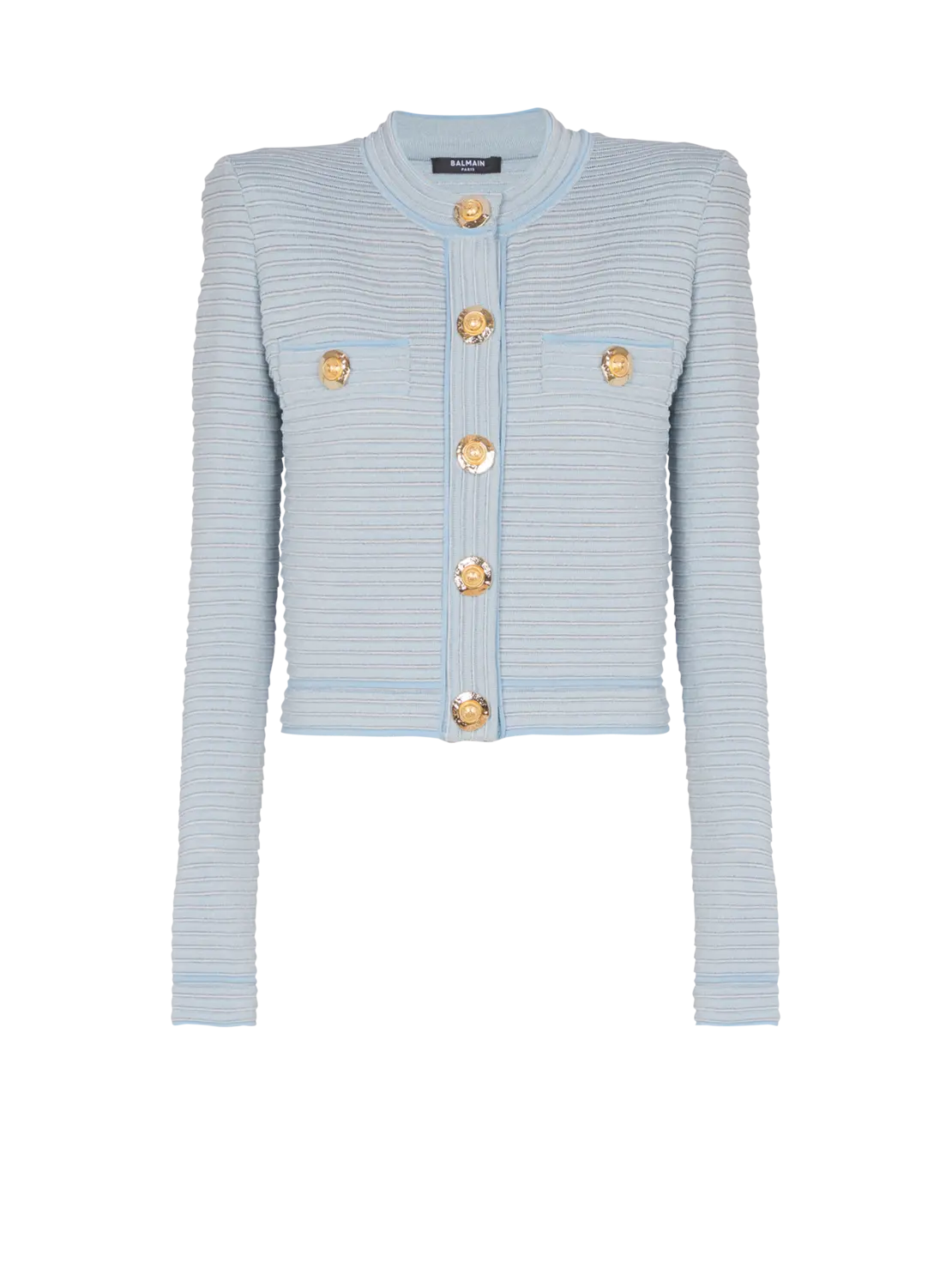 

Кардиган из фактурного трикотажа с длинными рукавами Balmain, синий/розовый