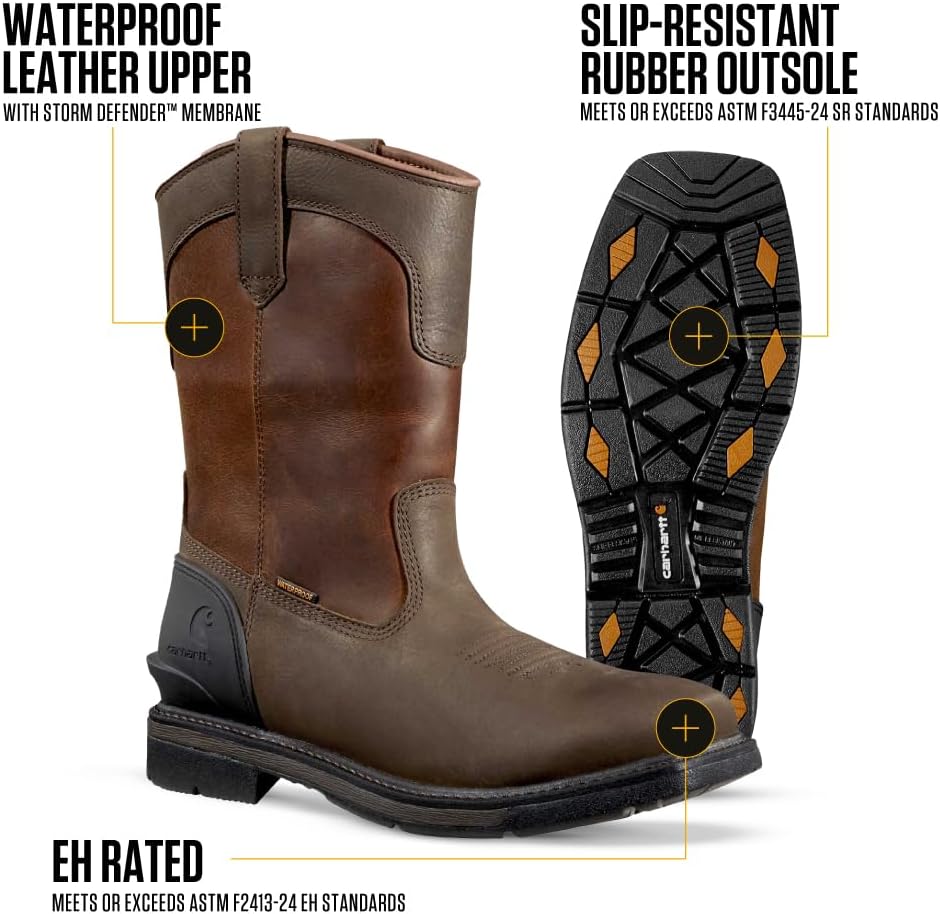 Carhartt mens Montana Waterproof 11" Steel Square Toe Wellington, Dark Brown/Red Brown — фото 3