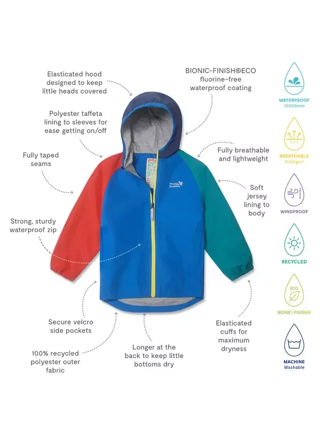 Детская водонепроницаемая куртка EcoLight с цветовыми блоками, разноцветная Muddy Puddles — фото 3