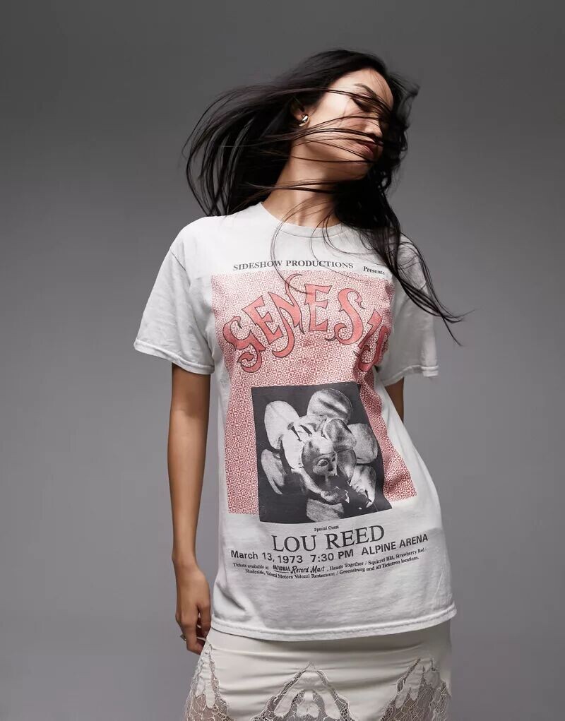 

Бежевая футболка оверсайз Topshop с лицензионным принтом Genesis