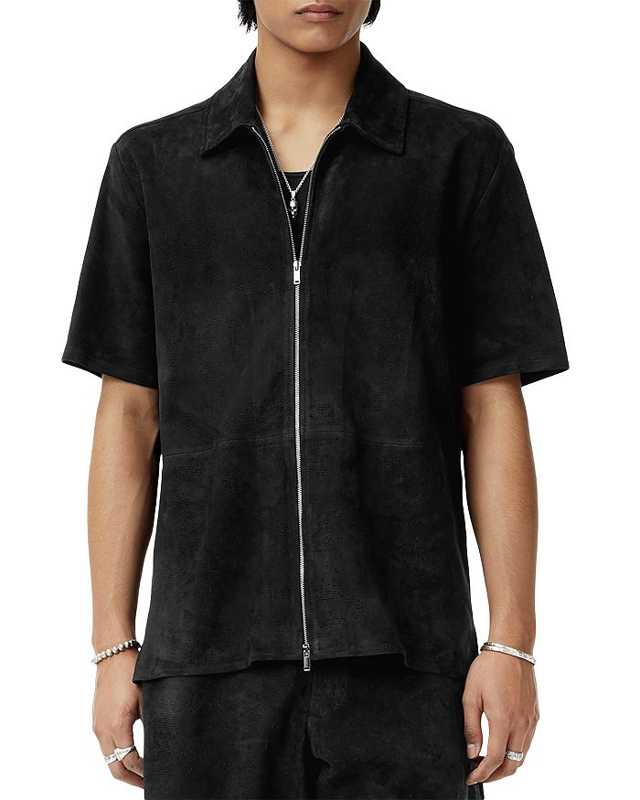 

Укороченная рубашка с коротким рукавом Wade из перфорированной замши John Varvatos, черный