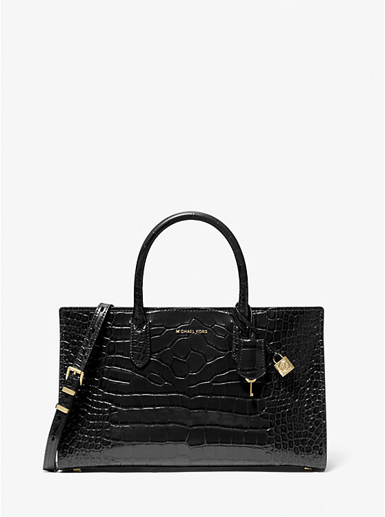 

Сумка-портфель Scarlett Medium из лакированной кожи с тиснением под крокодила Michael Kors, черный