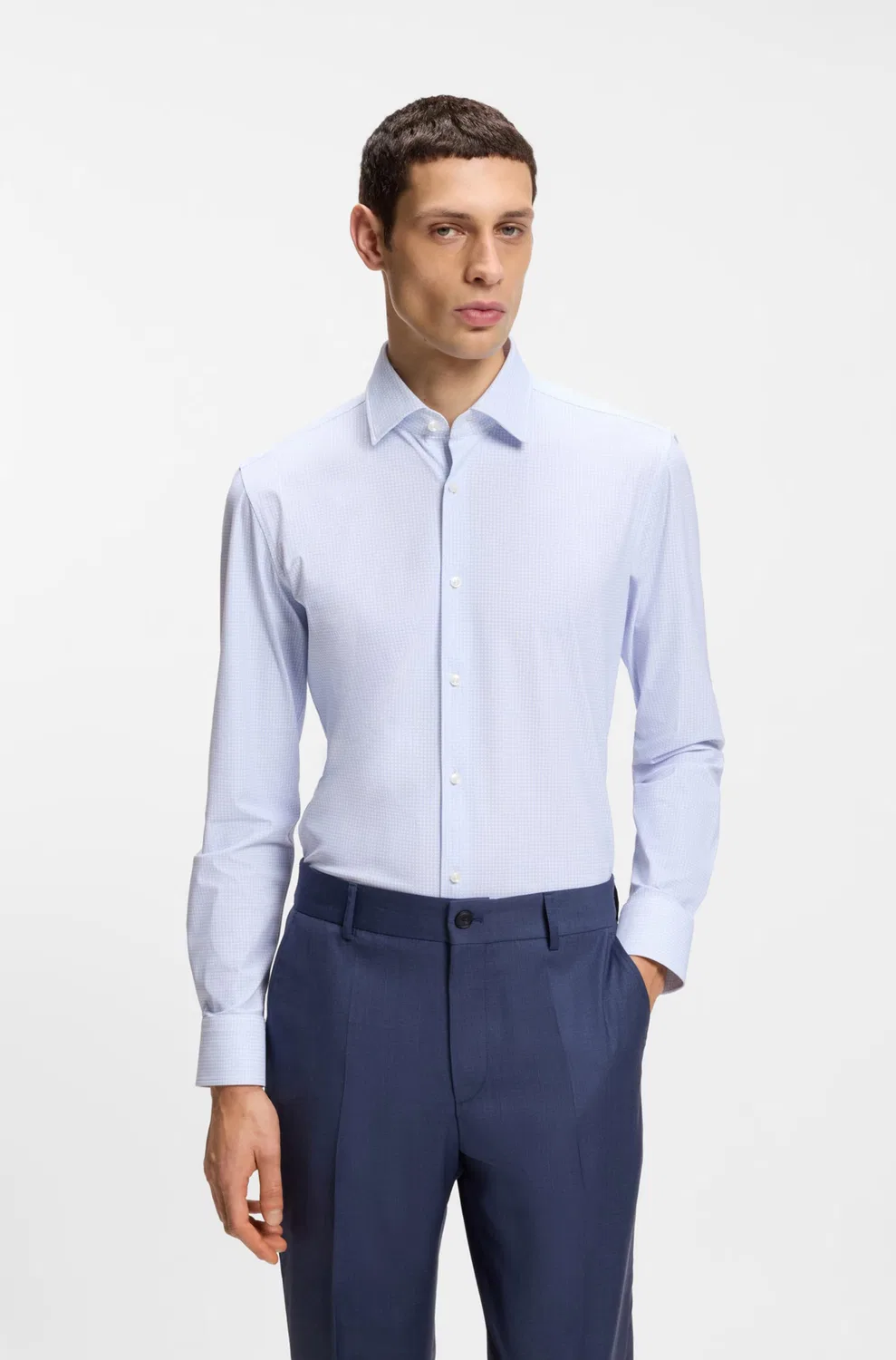 Рубашка Boss Slim fit на пуговицах P-Hank синего цвета — фото 2