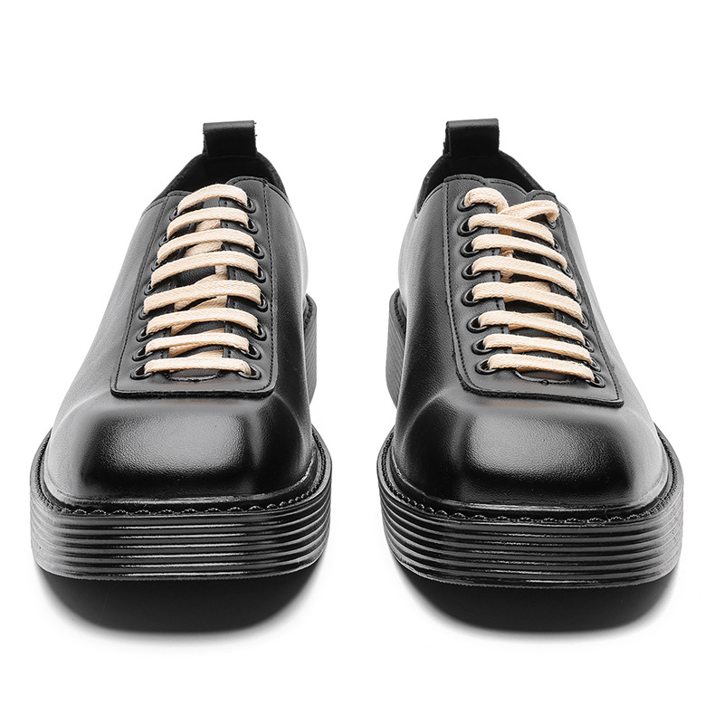 WEISHIBANGWEI Повседневные кожаные туфли мужские черные с потайным клином, цвет Black Hidden Wedge — фото 3