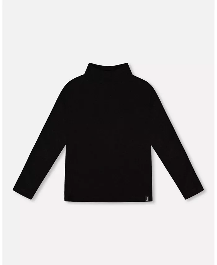 

Детский топ с ребристым воротником-стойкой для девочки, супермягкий Deux Par Deux, черный