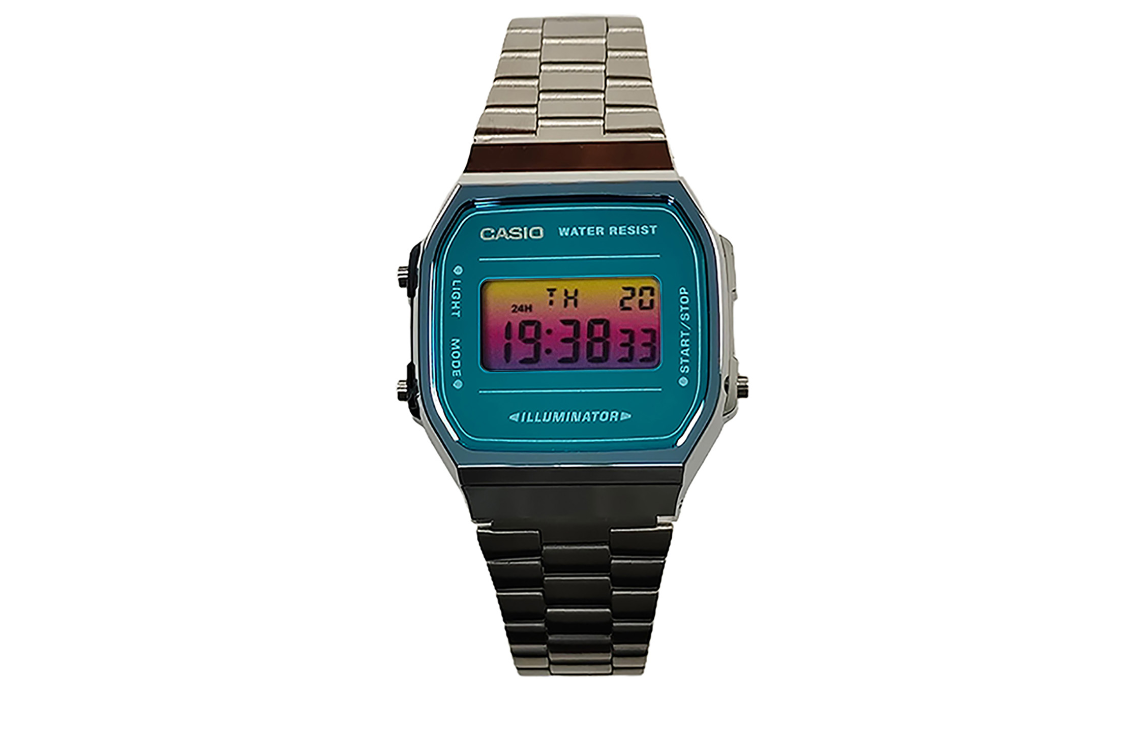 

CASIO Часы Retrofit Series Quartz Movement Stainless Steel Strap Watch Men's Watch Blue Dial, Blue Dial, Yellow Pink Gradient, Watch Crystal