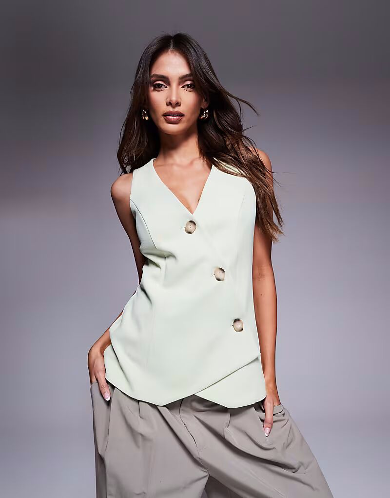 

Асимметричный жилет River Island светло-зеленого цвета
