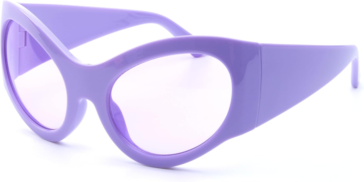 

Модные солнцезащитные очки ICARA Oversized для женщин и мужчин — стильный дизайн в духе Y2K, изогнутая форма, овальные защитные линзы с футуристическим видом, Purple Frame - Clear Lens