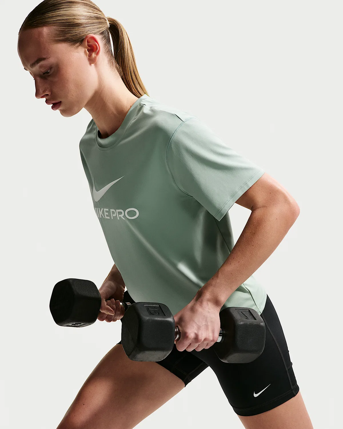 Женская свободная футболка Nike Pro, Steam/White — фото 3