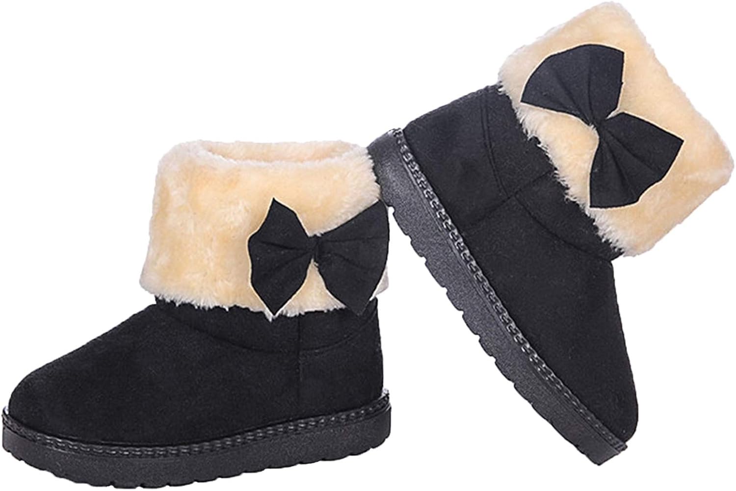 

DADAWEN Детские ботинки для девочек, модные плюшевые с бантиком, утепленные, для принцессы, теплые зимние ботинки, Black(B)