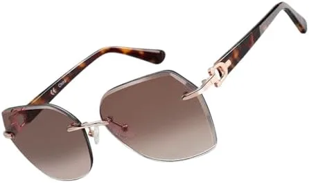 

Модные женские солнцезащитные очки без оправы с геометрическим узором, градиентными линзами с алмазной огранкой и защитой от УФ-излучения MTZJH, 001 Brown