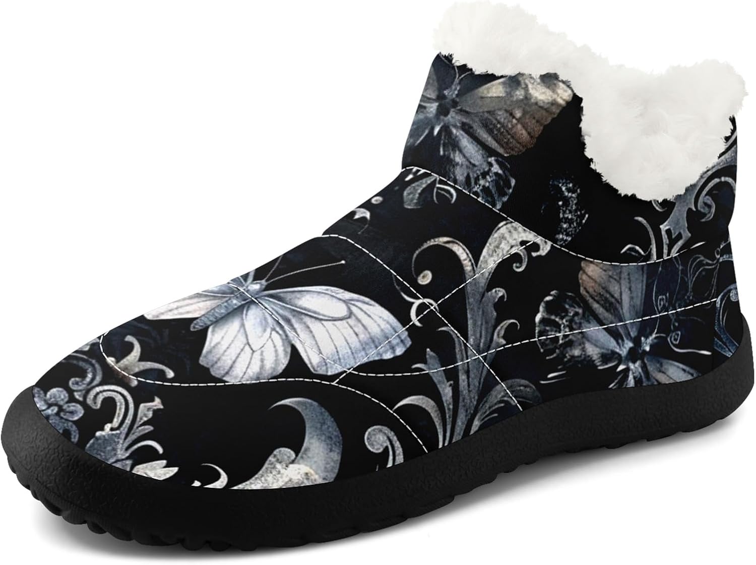 

Готические зимние ботинки для женщин и мужчин с черепами и цветочным узором, стильные и комфортные, теплые ботильоны, с мягкой искусственной меховой подкладкой, снегоступы Awsole, белый/черный/серый