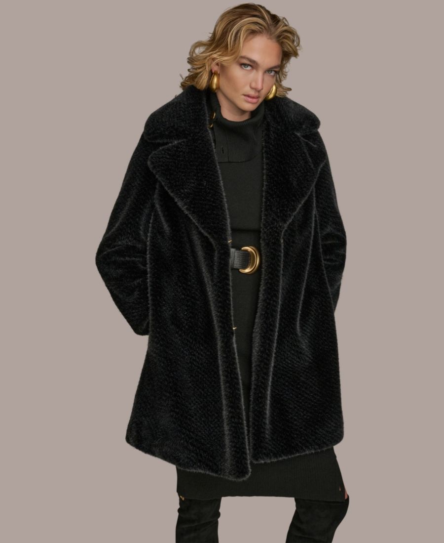 

Женское пальто с воротником-стойкой из искусственного меха Donna Karan New York, Black