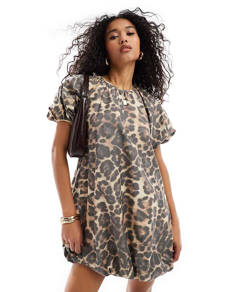 

ASOS DESIGN – Мини-платье Luna с объемными рукавами с узорчатым принтом