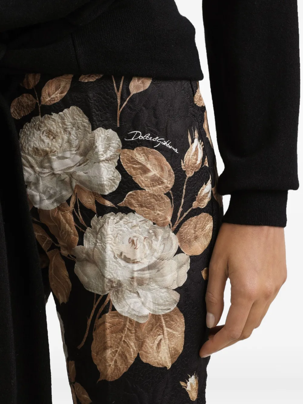 Парчовые брюки с цветочным принтом DOLCE & GABBANA, черный — фото 4