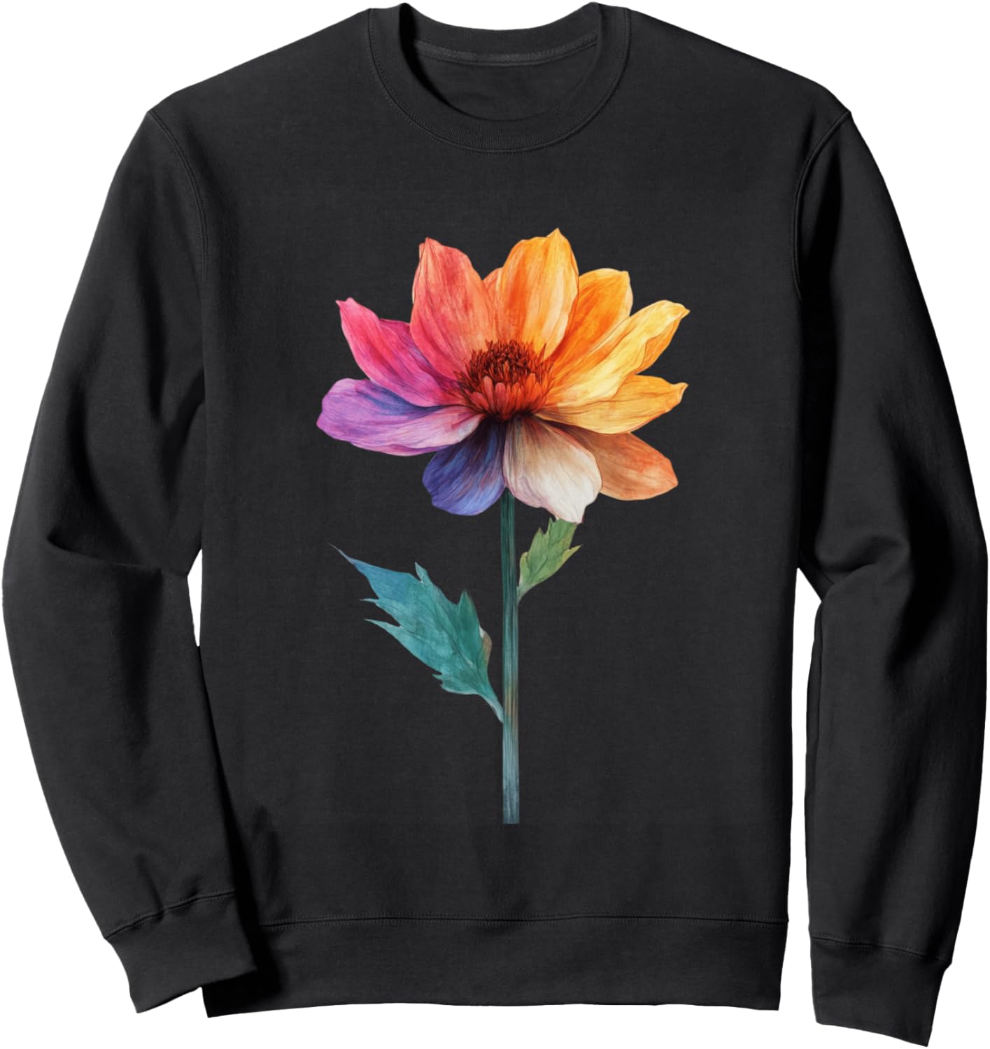 

Яркая толстовка с цветочным и ботаническим рисунком в акварельном стиле Artistic Floral Nature Illustration, черный