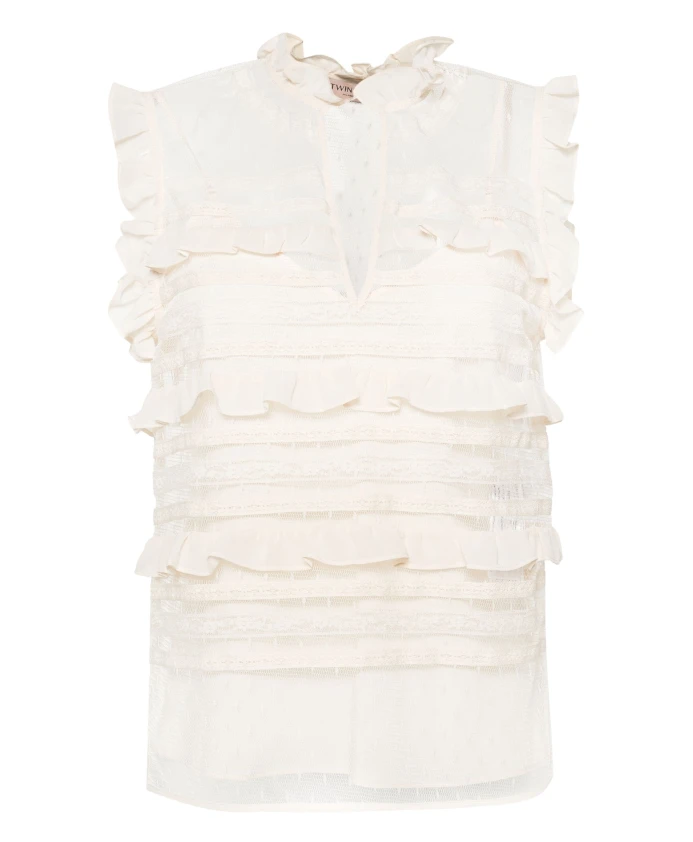 

Топ из тюля и кружева с узором «плюметис» Twinset, бежевый