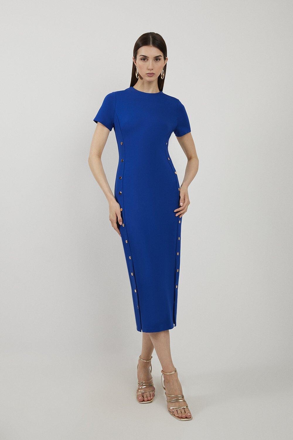 

Платье миди с деталями из джерси Ponte Karen Millen, синий