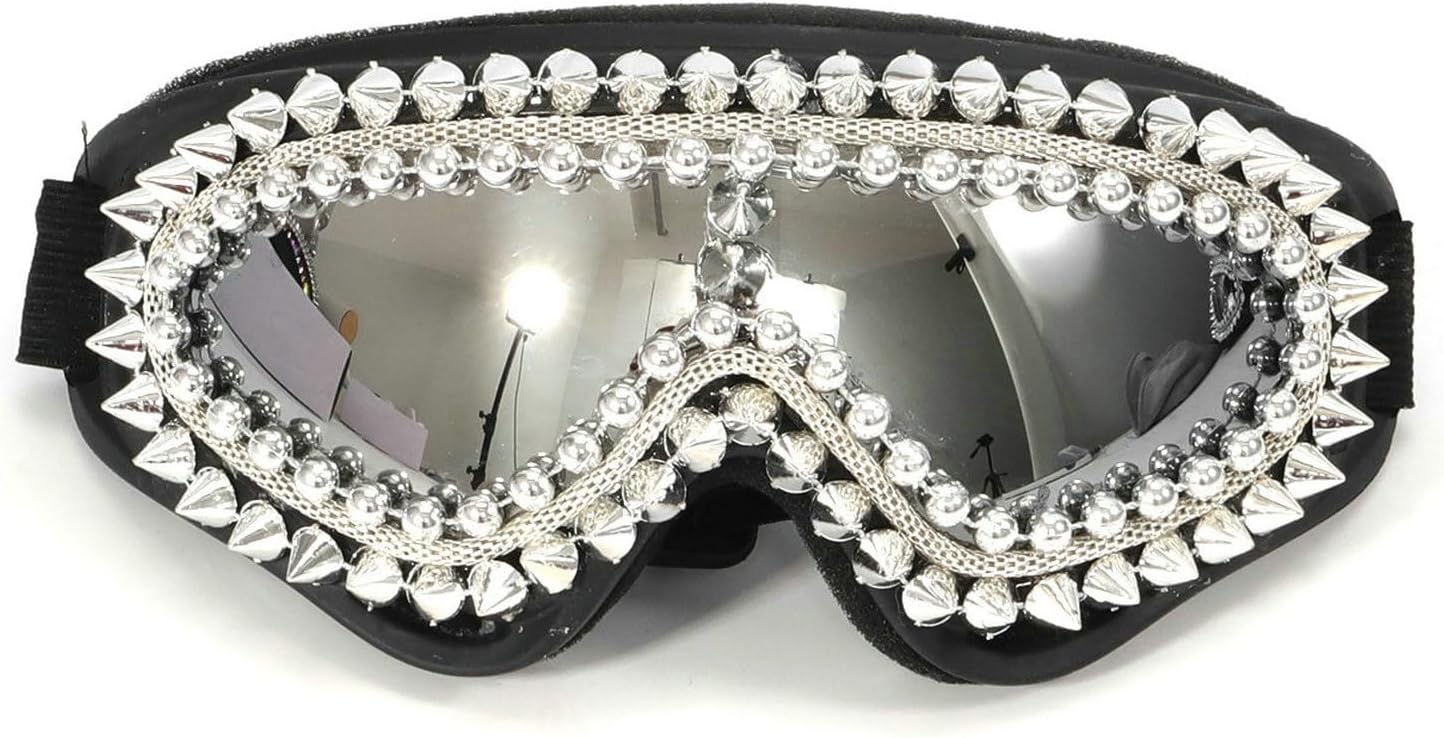 

Солнцезащитные очки COTIA с крупными бриллиантами для женщин и мужчин, модные панк-очки с заклепками, очки для вечеринок, ветрозащитные очки для активного отдыха, Silver