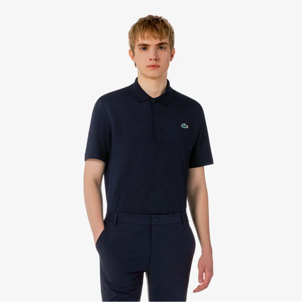 Футболка-поло Lacoste мужская для гольфа, с коротким рукавом, темно-синий