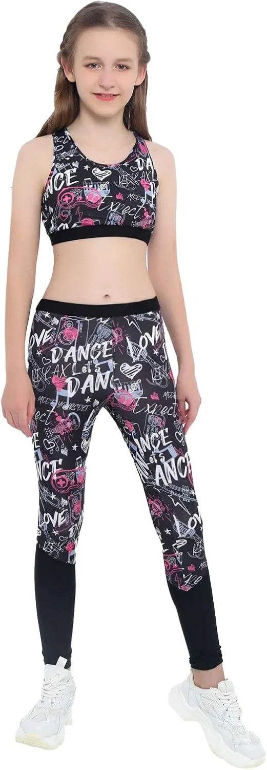 Детский спортивный костюм с принтом Hansber, топ и леггинсы, Black&rosy