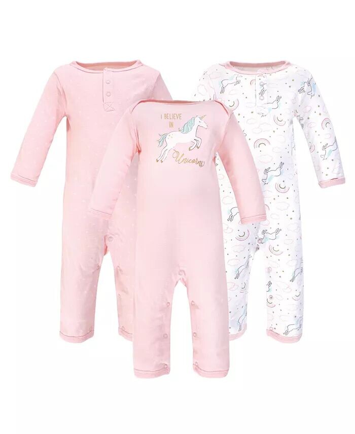 

Хлопковый комбинезон для маленьких девочек, 3 шт., Glitter Unicorn Hudson Baby, мультиколор