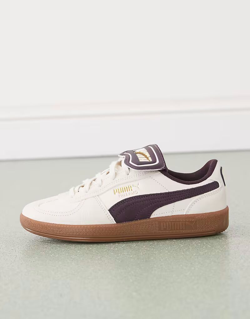Кроссовки Puma Palermo Premium в кремово-белом и сливовом цветах — фото 2